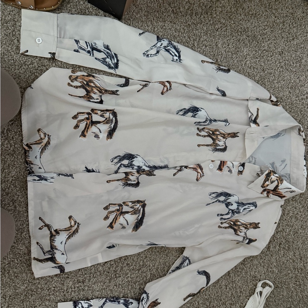 Horse Print Button-Up Shirt